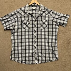 Wrangler Western Plaid Black Gray Pearl Snaps 2XT Cotton Blend